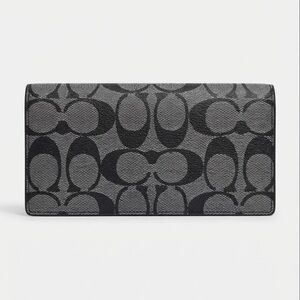 Coach Signature Canvas Long Breast Pocket Wallet - Charcoal Black